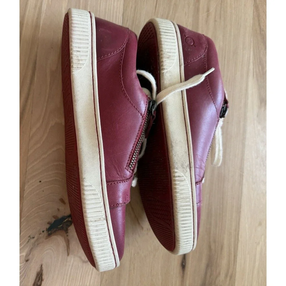 Born Paloma Sneakers Women's Size 7.5 Leather Zip Lace-Up Shoes Red - Picture 3 of 4